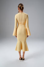 SALMA Fluted Sleeve Midi Dress In Yellow Position 4