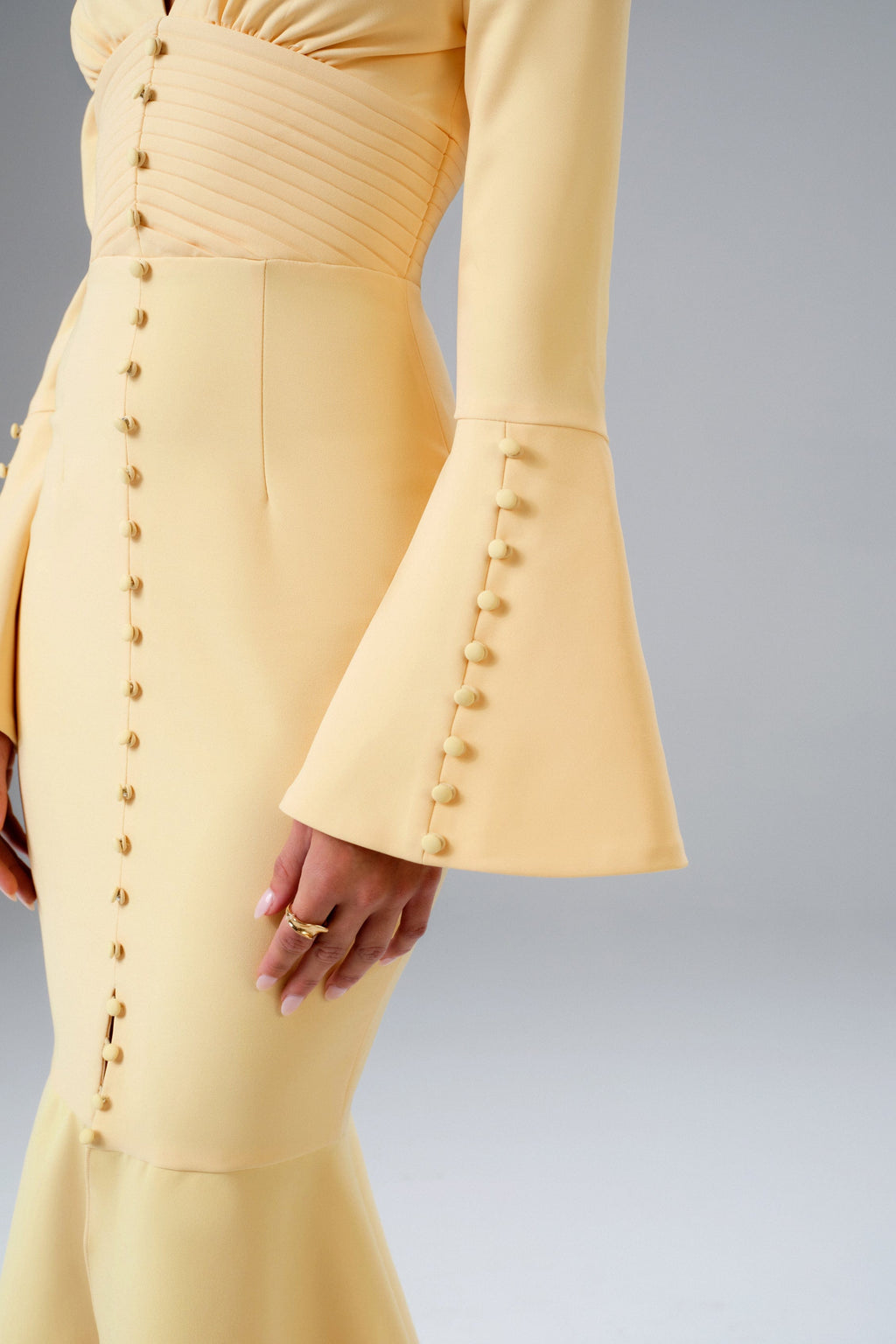 SALMA Fluted Sleeve Midi Dress In Yellow Position 5