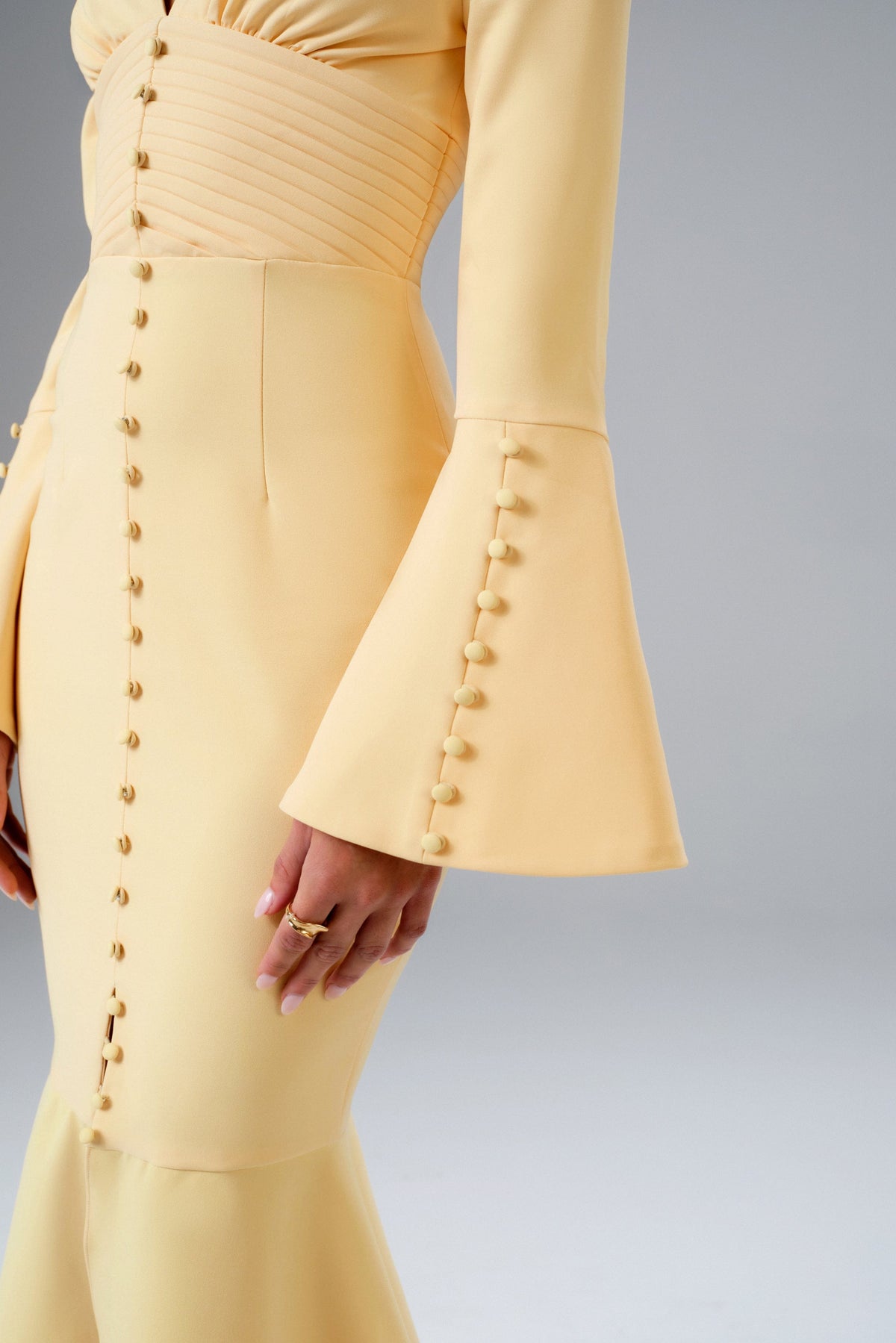 SALMA Fluted Sleeve Midi Dress In Yellow Position 5