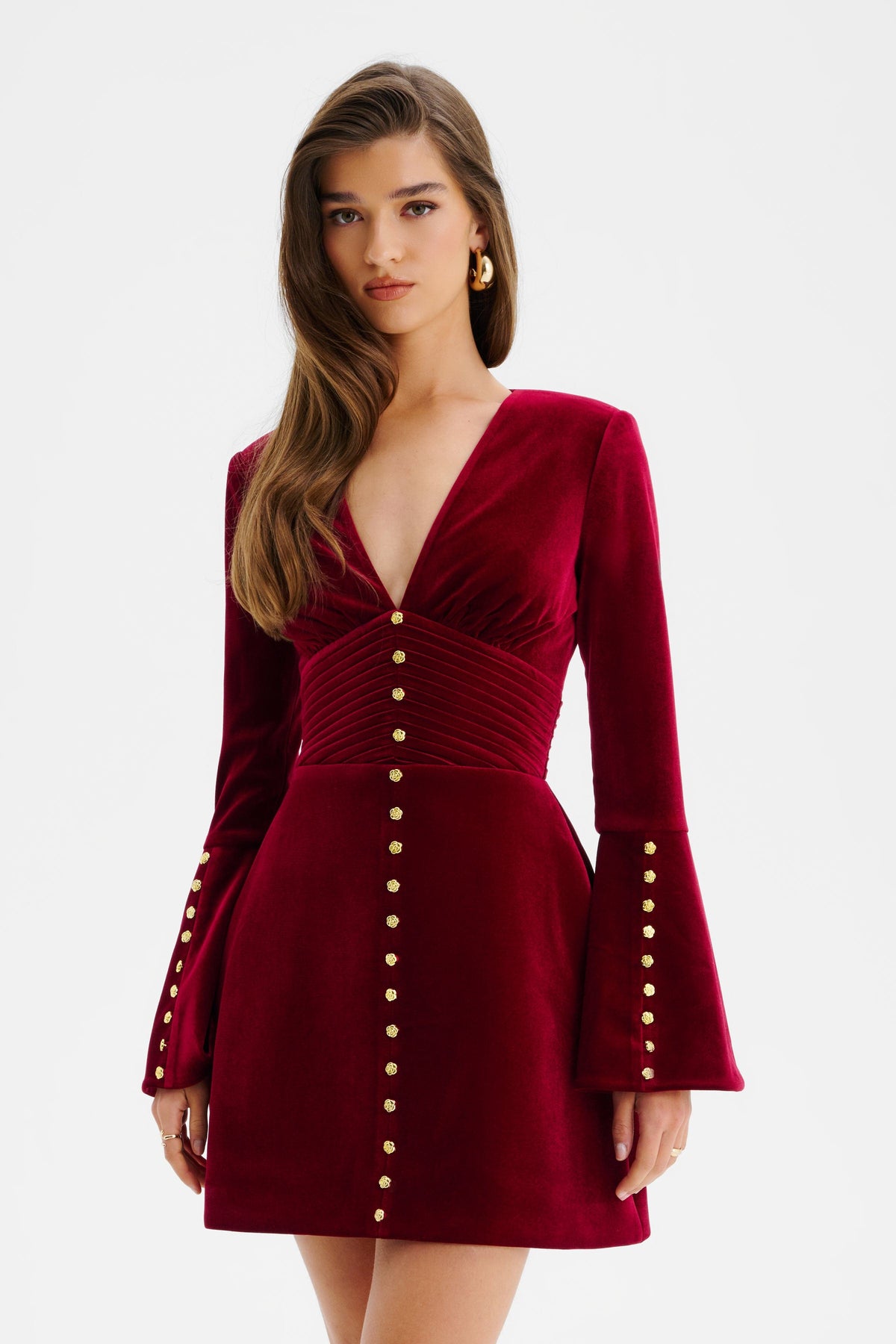 LARA Velvet Mini Dress in Burgundy Position 2