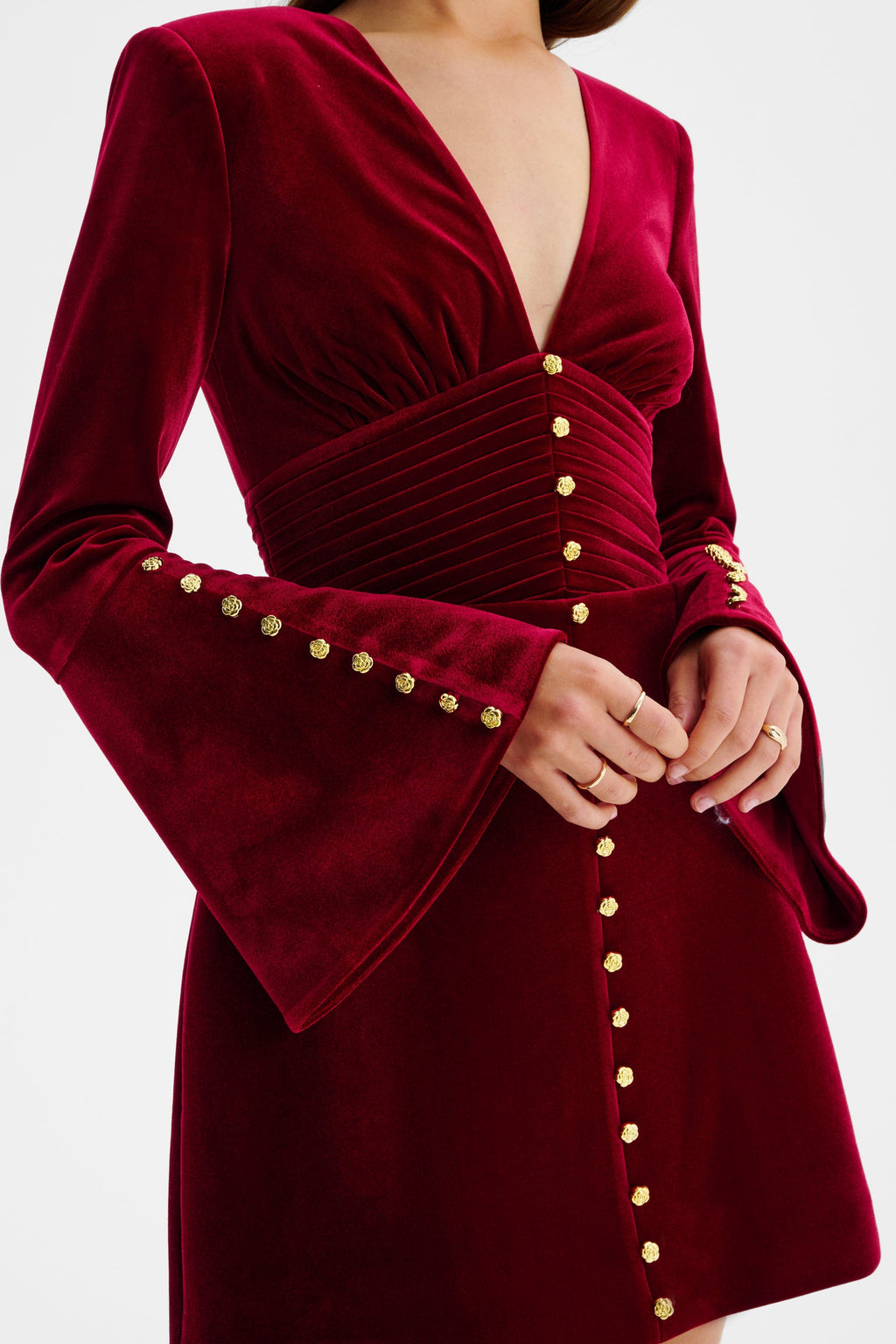 LARA Velvet Mini Dress in Burgundy Position 4