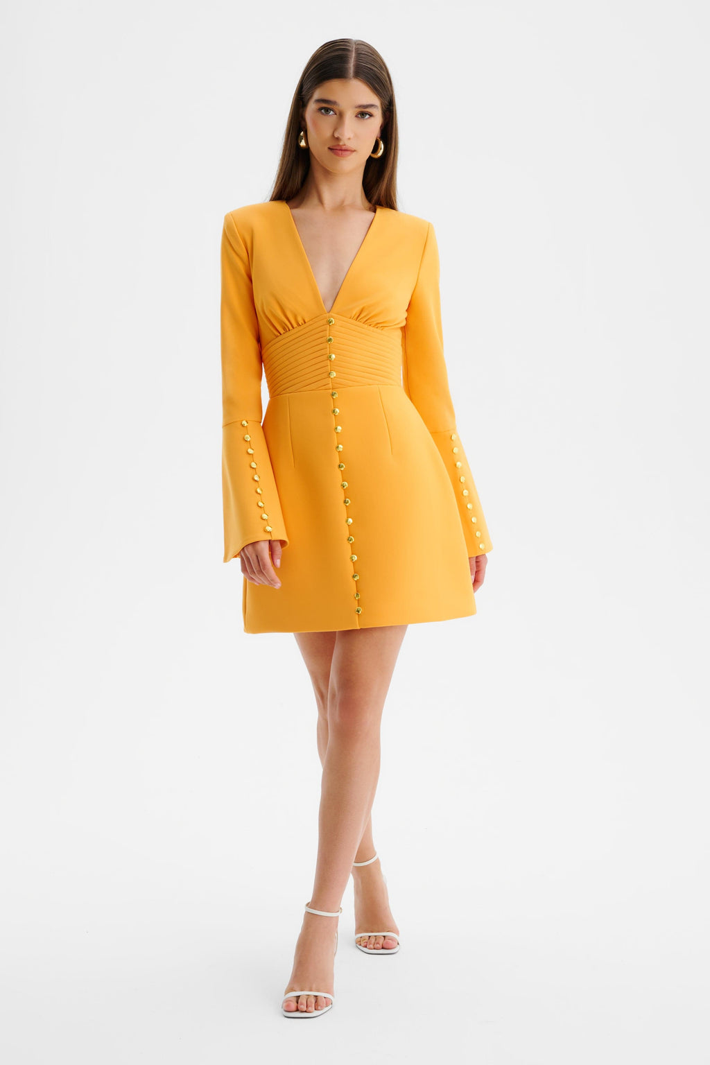 LARA V Neck Mini Dress in Orange Position 1