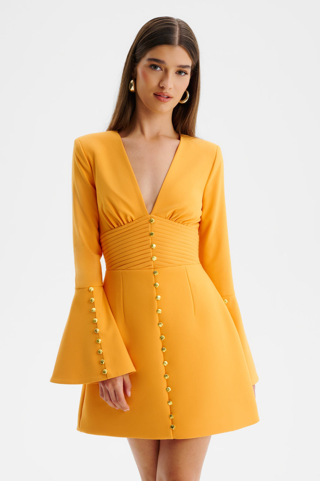 LARA V Neck Mini Dress in Orange Position 2