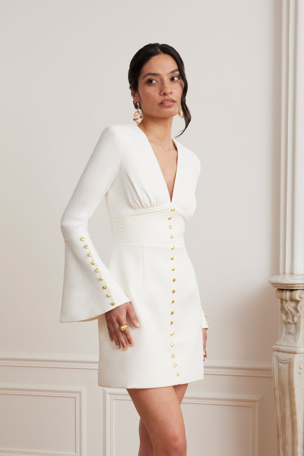 LARA V Neck Mini Dress in White Position 5
