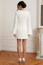 LARA V Neck Mini Dress in White Position 3