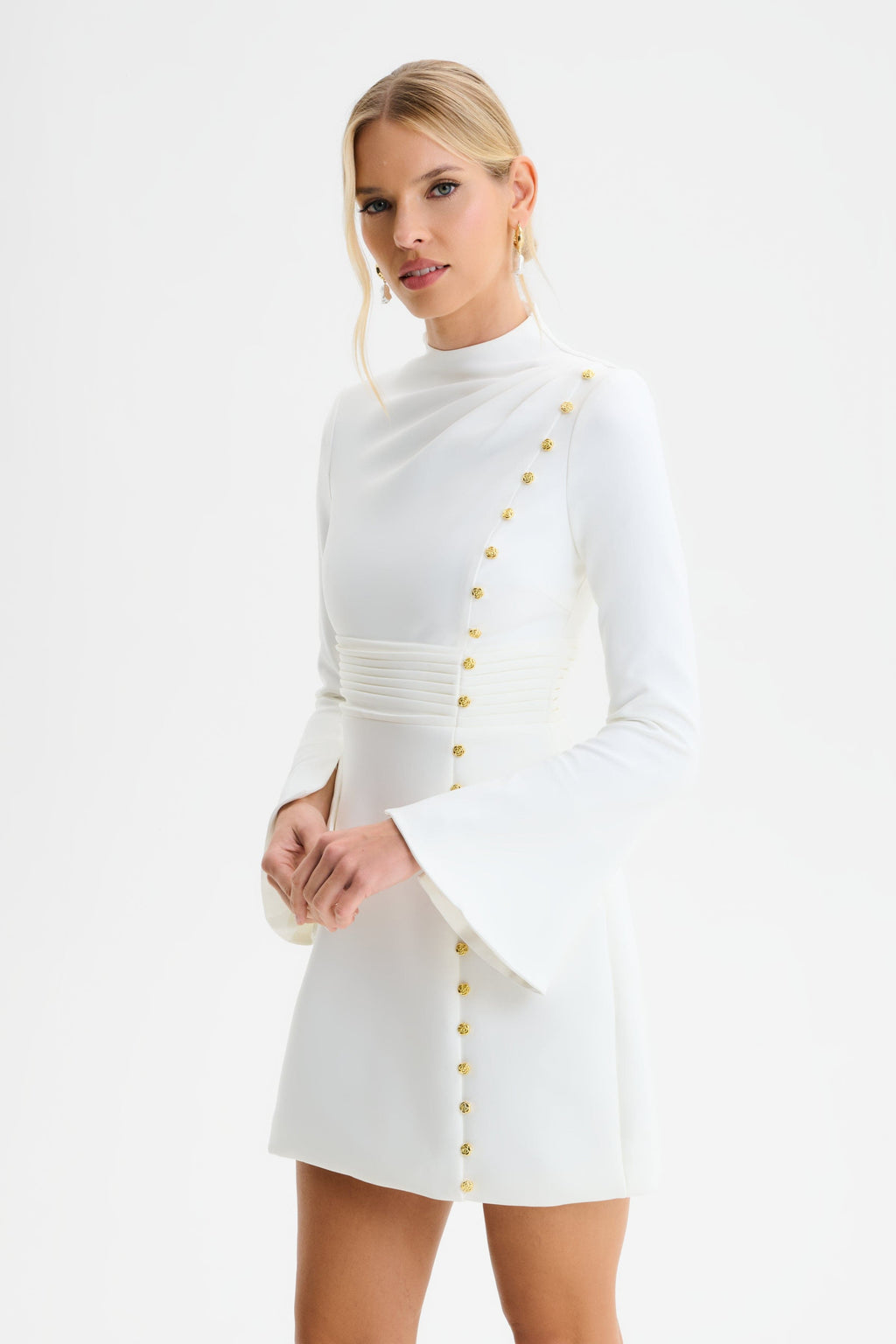 GEMMA High Neck Mini Dress in White Position 2