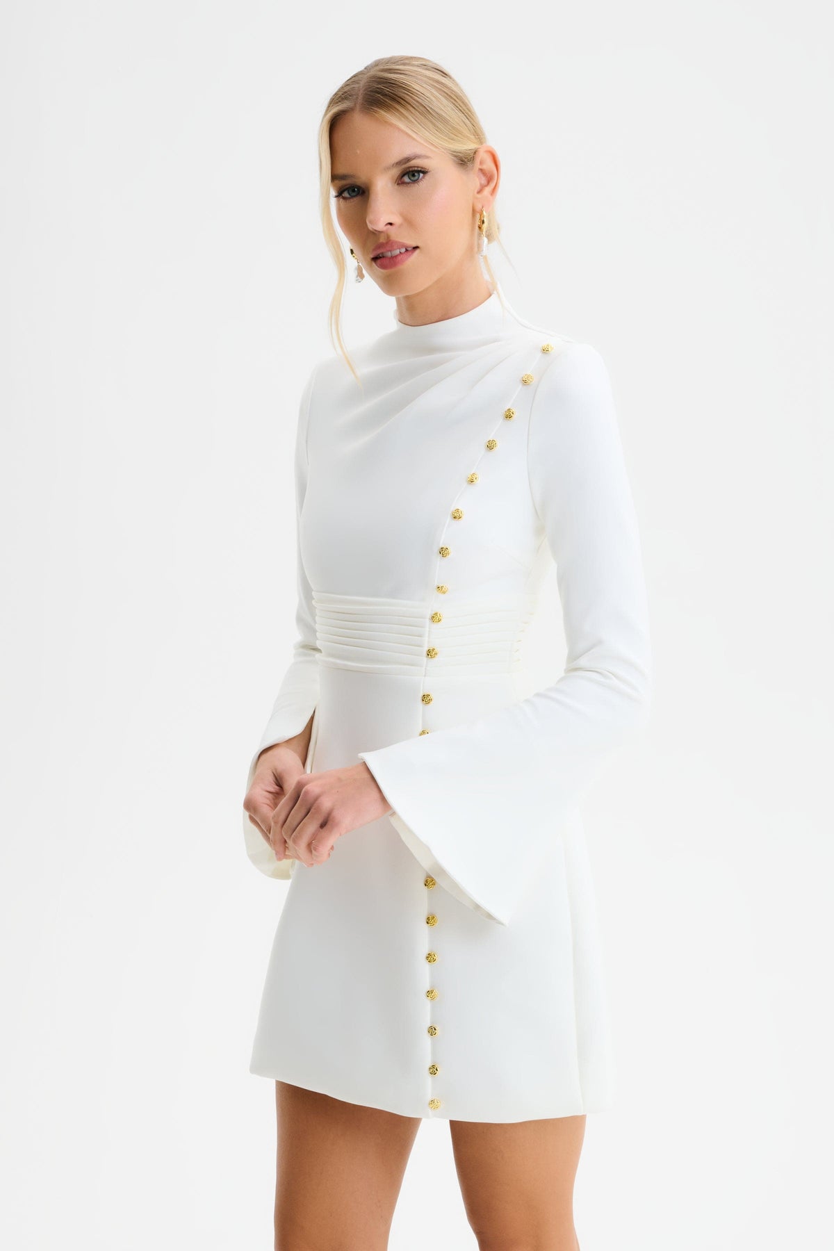 GEMMA High Neck Mini Dress in White Position 2