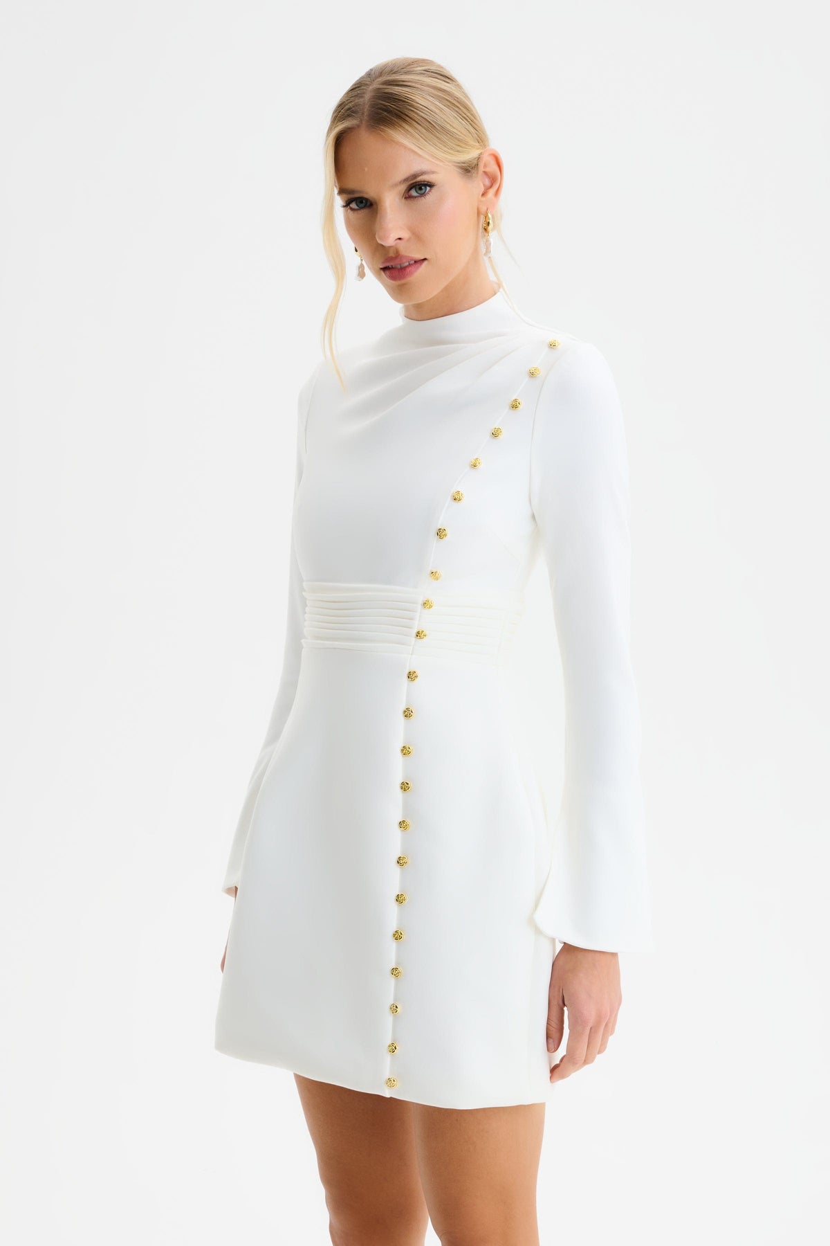 GEMMA High Neck Mini Dress in White Position 4