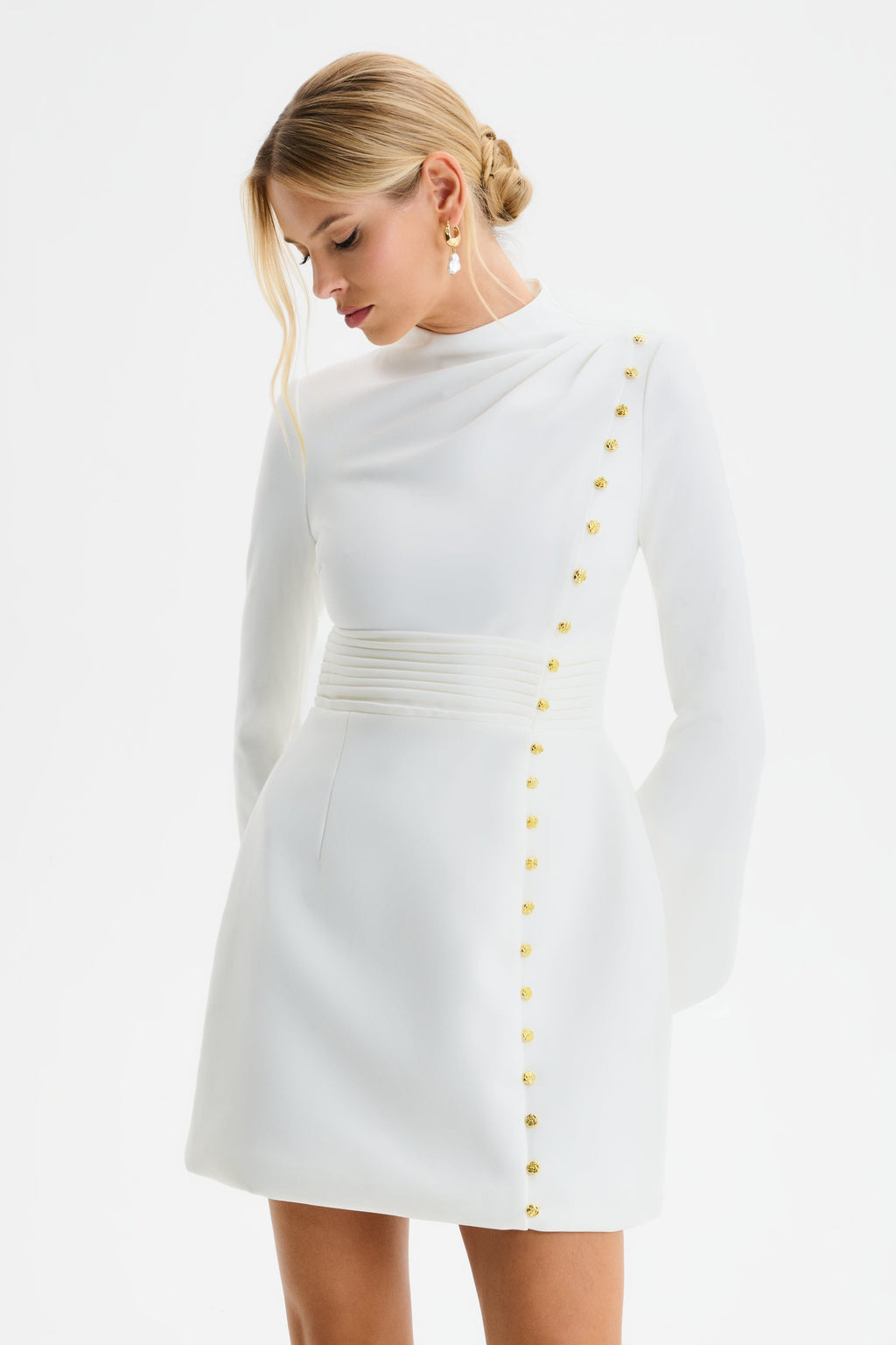 GEMMA High Neck Mini Dress in White Position 5