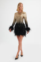 BRIANNA Sequin & Feather Mini Dress in Black Position 3