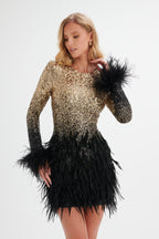 BRIANNA Sequin & Feather Mini Dress in Black Position 2