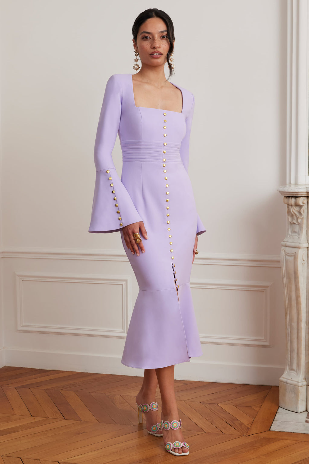 SERENA Square Neck Midi Dress in Lilac Position 4