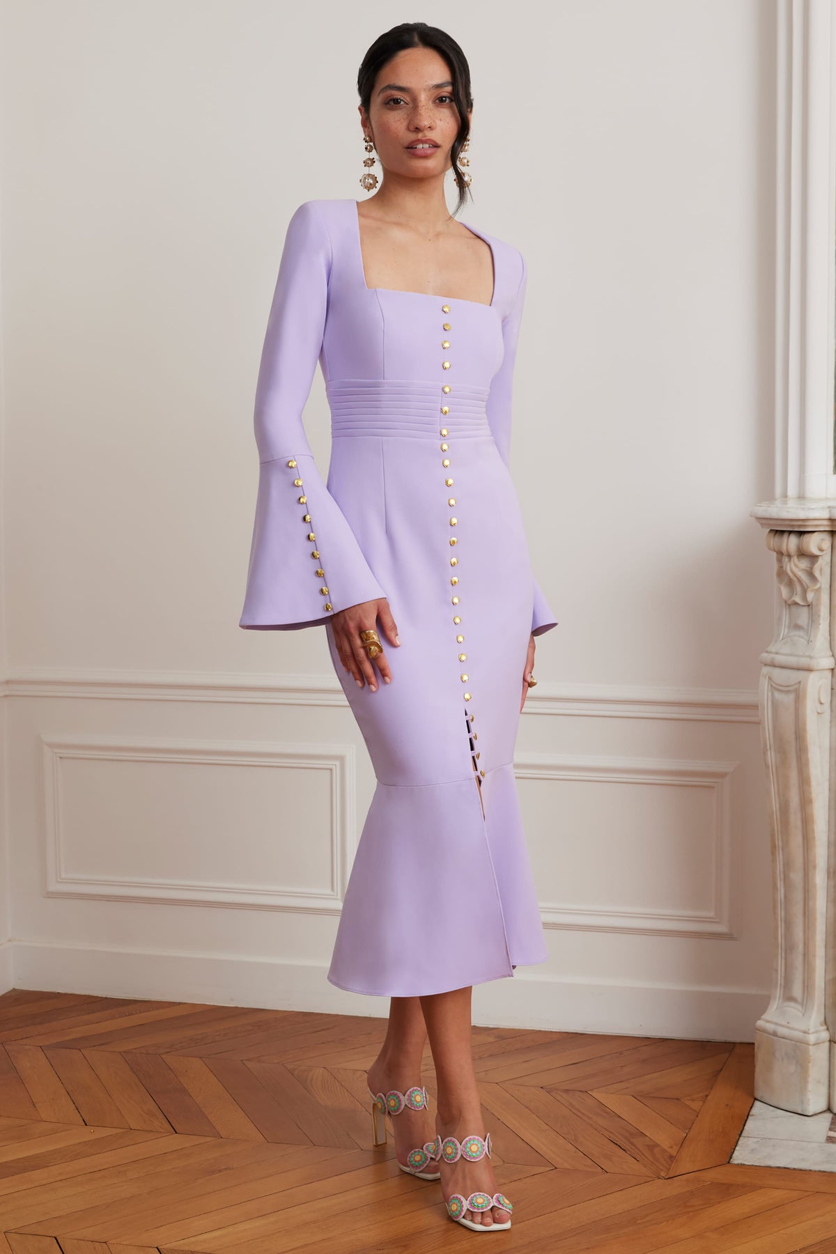 SERENA Square Neck Midi Dress in Lilac Position 4