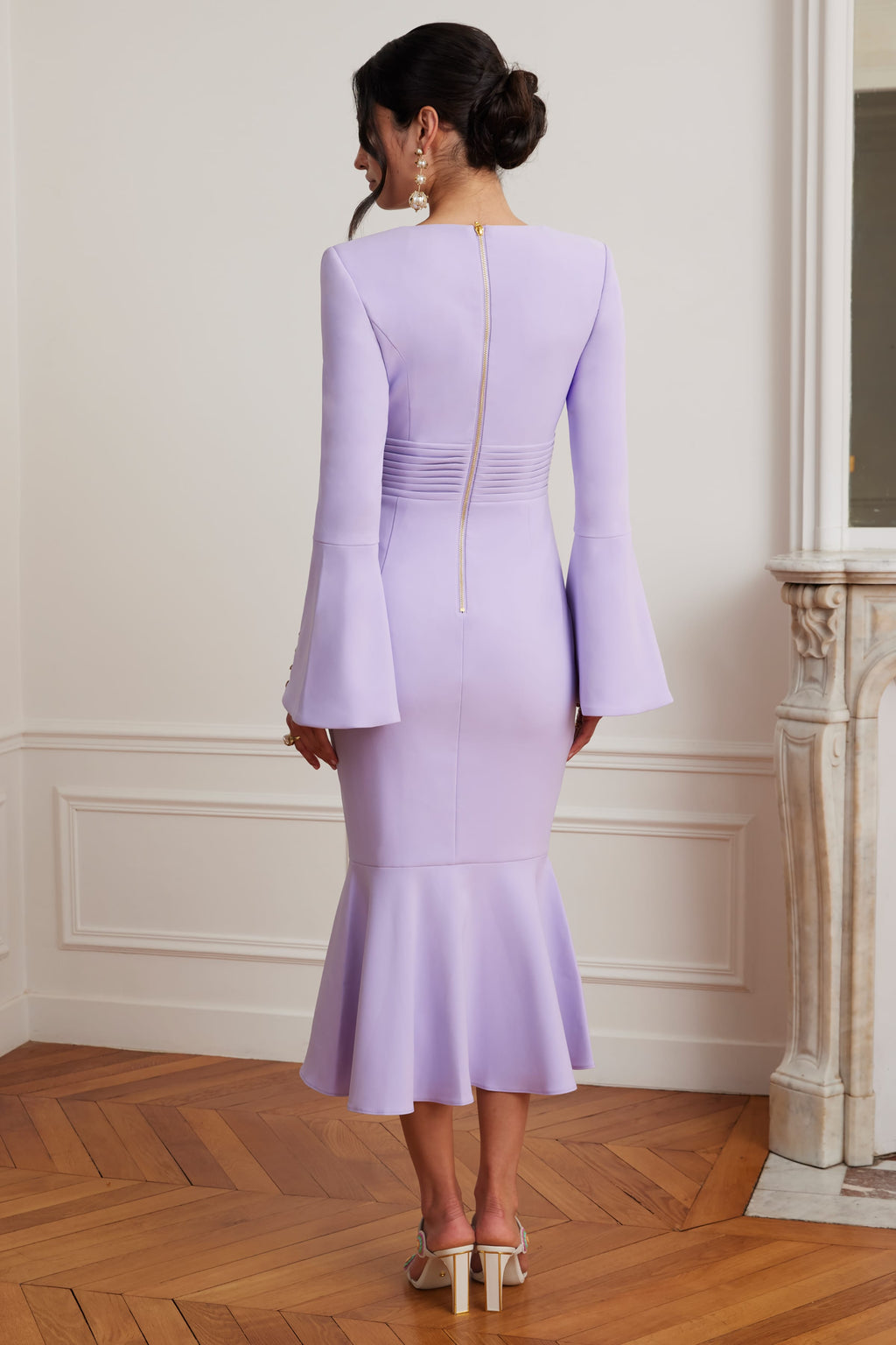 SERENA Square Neck Midi Dress in Lilac Position 3