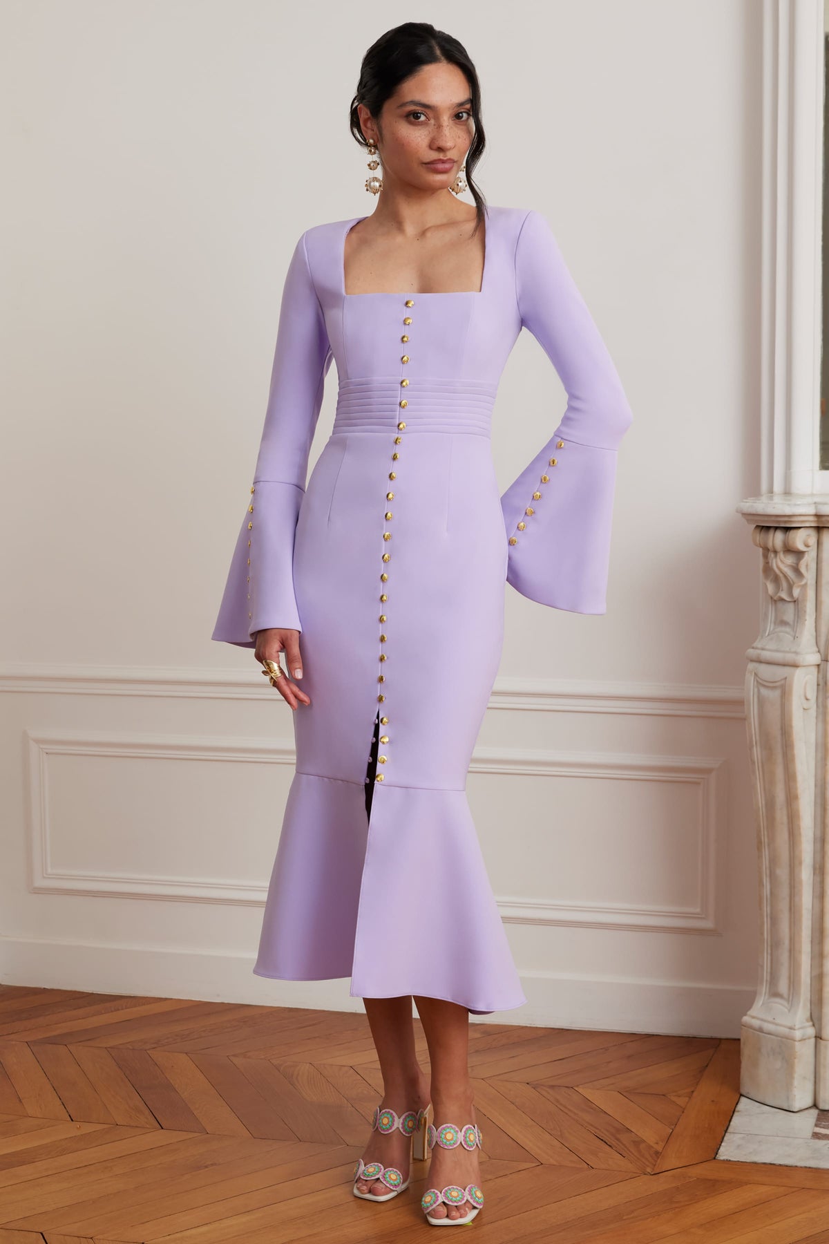 SERENA Square Neck Midi Dress in Lilac Position 1