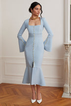 SERENA Square Neck Midi Dress in Light Blue Position 5
