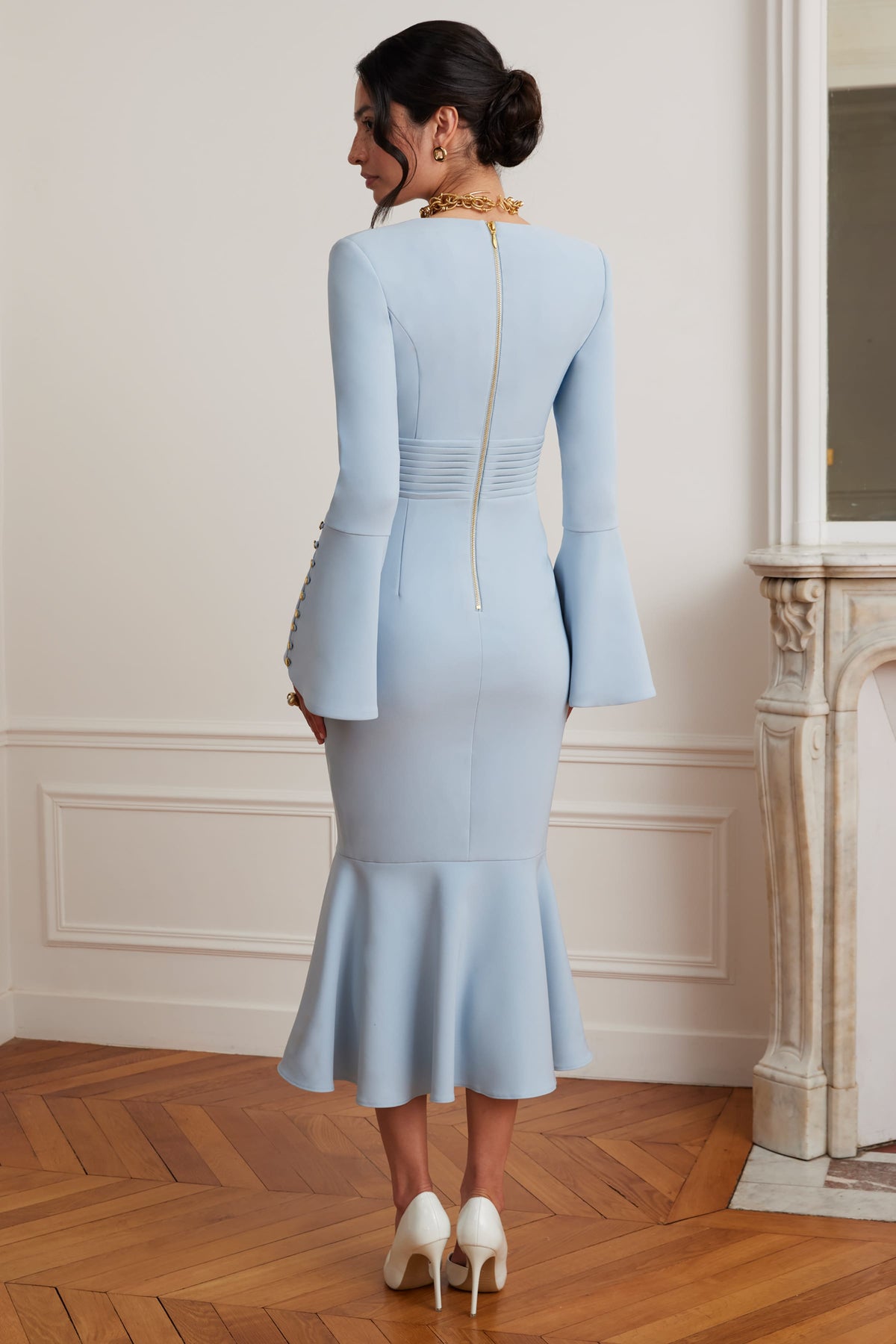 SERENA Square Neck Midi Dress in Light Blue Position 3