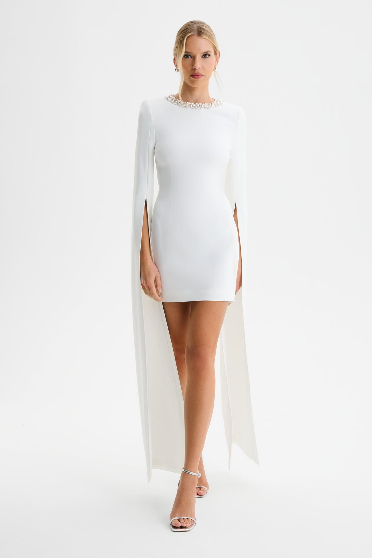 TILLY Embellished Mini Dress in White Position 1