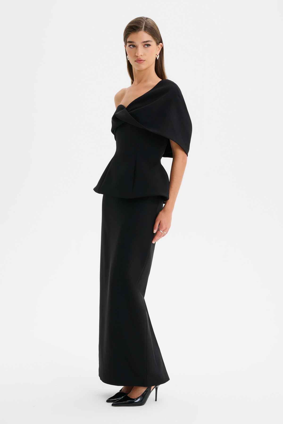 GIOVANNA Asymmetric Maxi Dress in Black Position 1