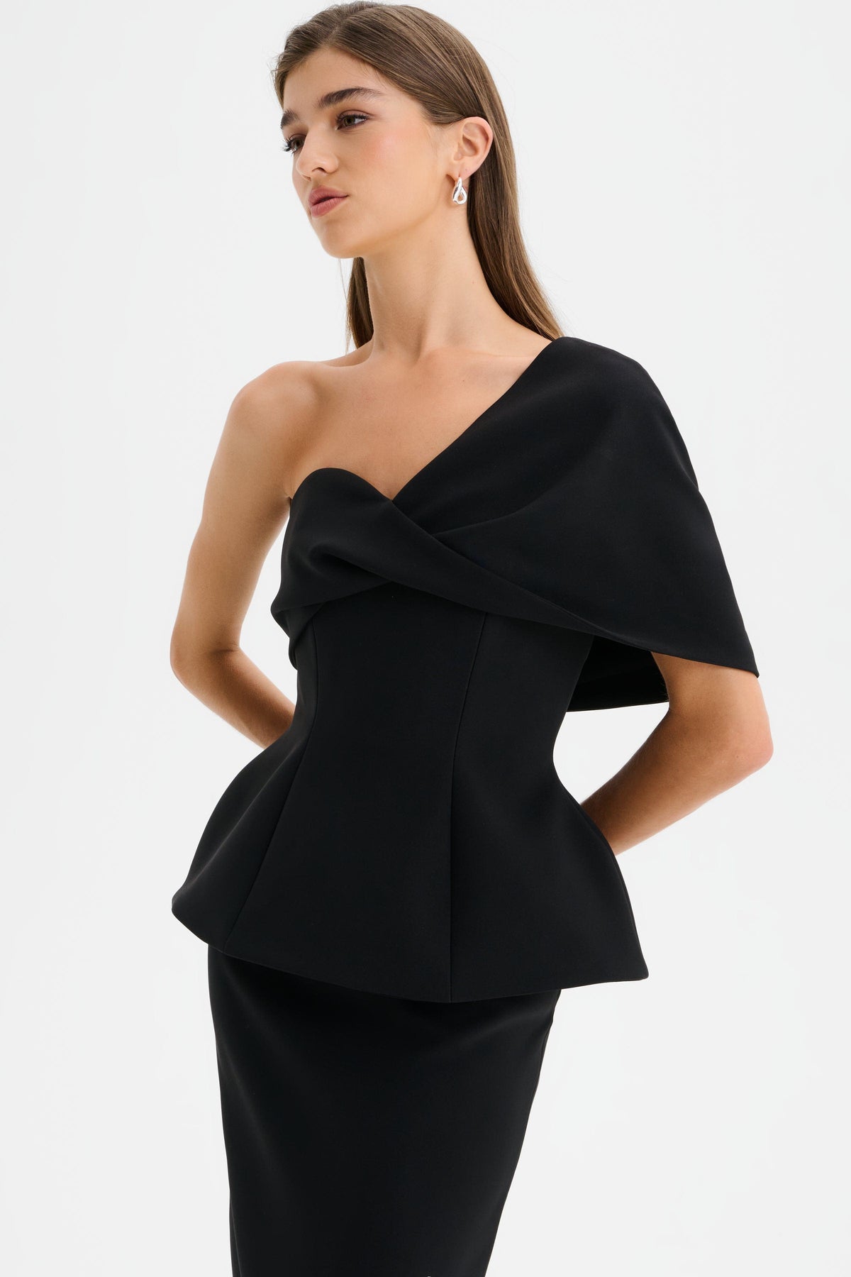 GIOVANNA Asymmetric Maxi Dress in Black Position 2