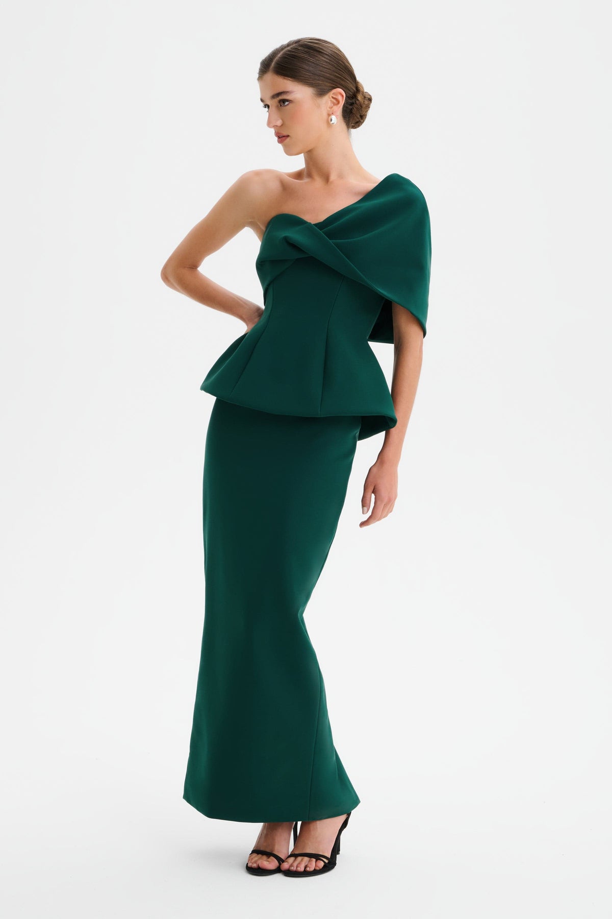 GIOVANNA Asymmetric Maxi Dress in Emerald Position 1