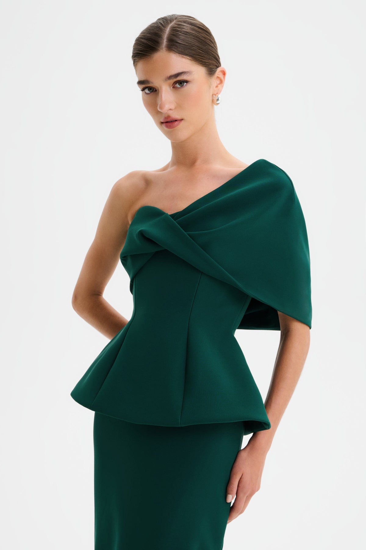GIOVANNA Asymmetric Maxi Dress in Emerald Position 2
