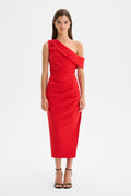 LINA Asymmetric Midi Dress in Red Position 1