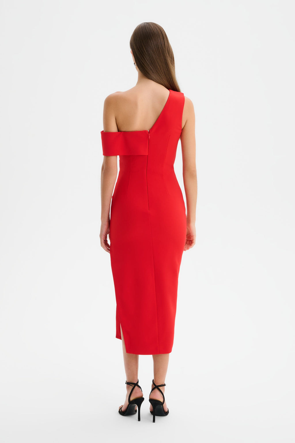 LINA Asymmetric Midi Dress in Red Position 6