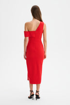 LINA Asymmetric Midi Dress in Red Position 6