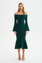 CIARA Bardot Midi Dress in Emerald Green Position 2
