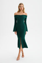CIARA Bardot Midi Dress in Emerald Green Position 1