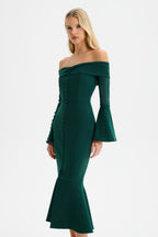 CIARA Bardot Midi Dress in Emerald Green Position 3
