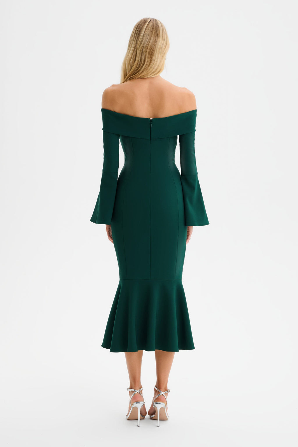 CIARA Bardot Midi Dress in Emerald Green Position 5