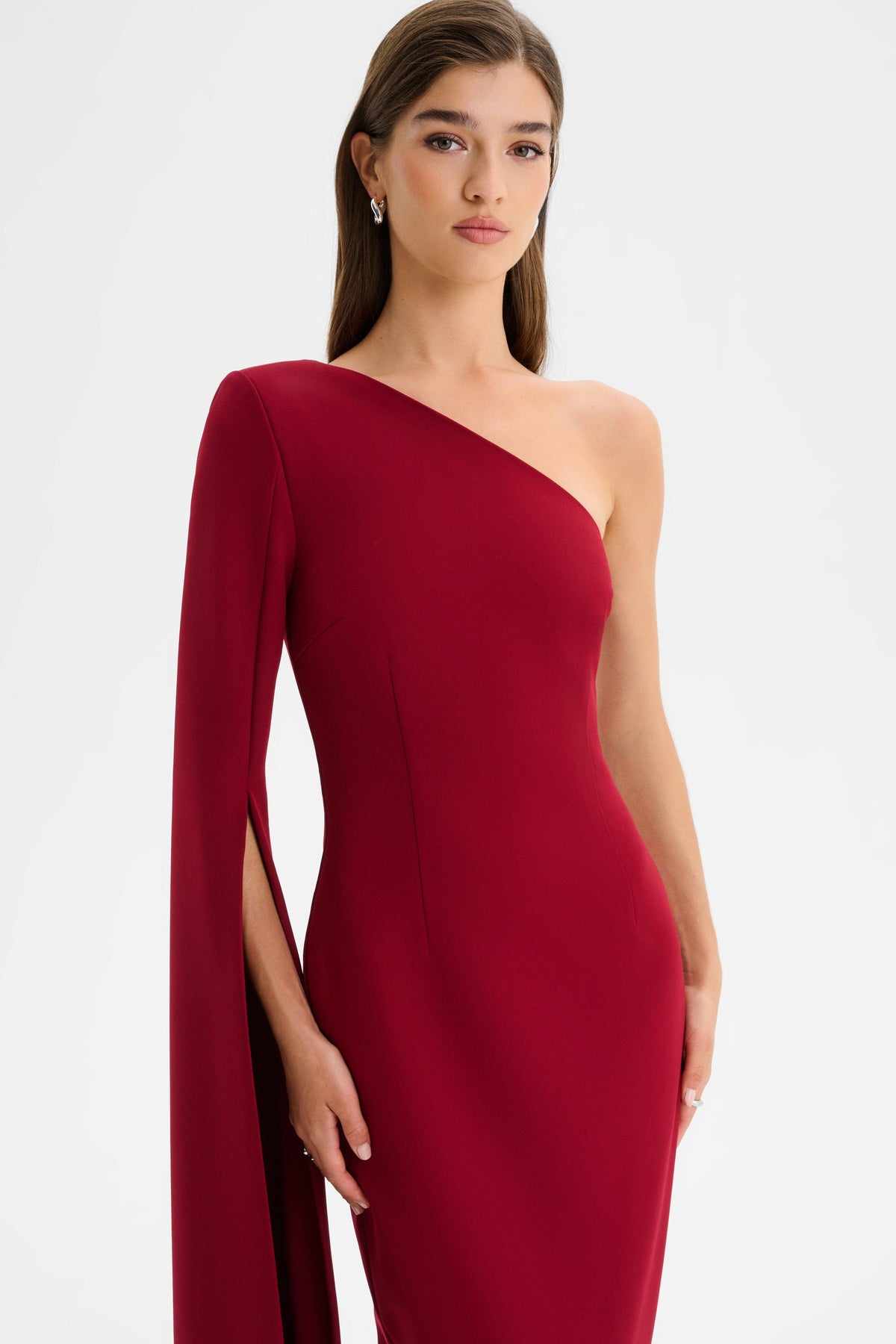 PHOEBE Cape Sleeve Maxi Dress in Burgundy Position 2