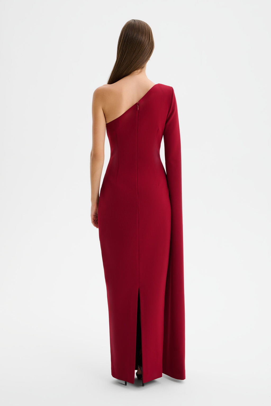 PHOEBE Cape Sleeve Maxi Dress in Burgundy Position 4