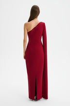 PHOEBE Cape Sleeve Maxi Dress in Burgundy Position 4