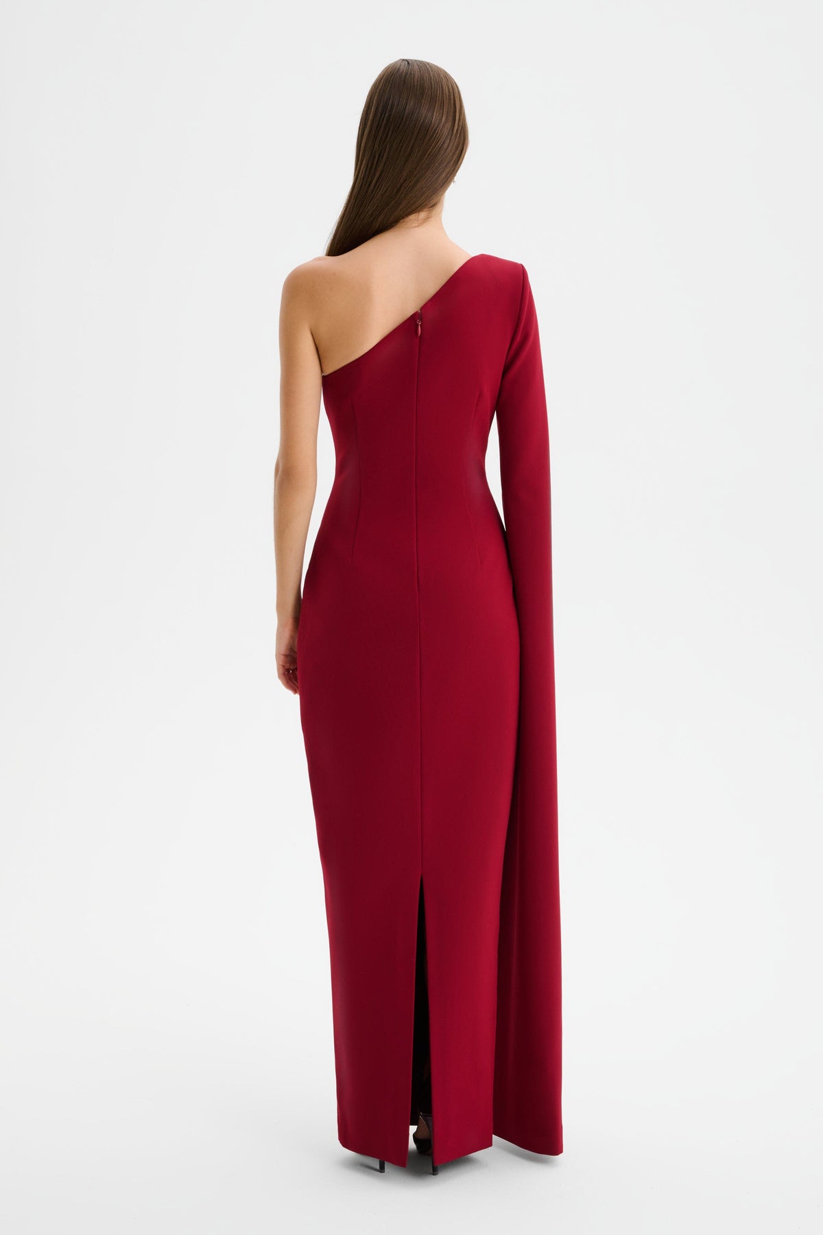 PHOEBE Cape Sleeve Maxi Dress in Burgundy Position 4