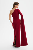PHOEBE Cape Sleeve Maxi Dress in Burgundy Position 5