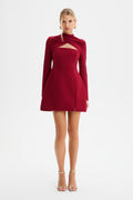 FIONA High Neck Mini Dress in Burgundy Position 1
