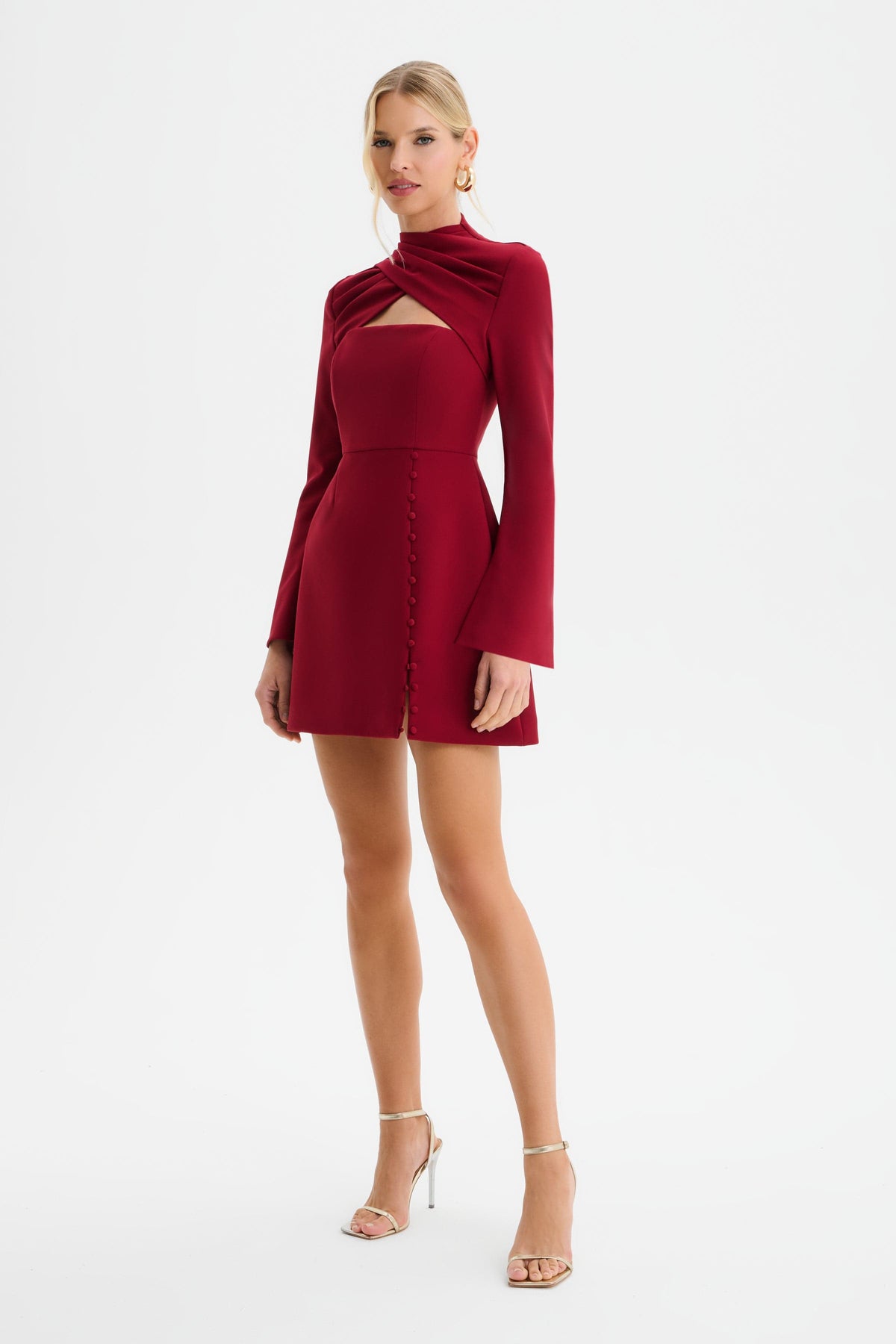 FIONA High Neck Mini Dress in Burgundy Position 2