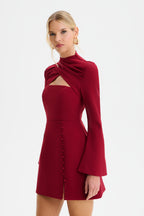 FIONA High Neck Mini Dress in Burgundy Position 3
