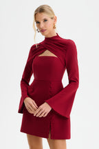 FIONA High Neck Mini Dress in Burgundy Position 4