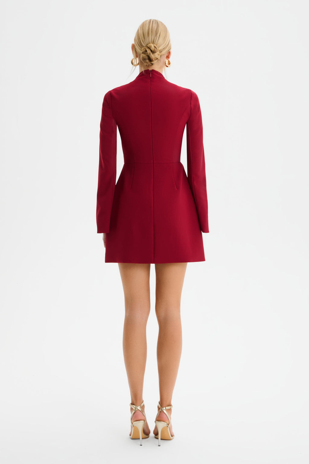 FIONA High Neck Mini Dress in Burgundy Position 6