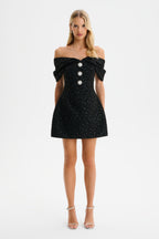 ARIELLA Sequin Boucle Mini Dress in Black Position 2