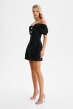 ARIELLA Sequin Boucle Mini Dress in Black Position 4
