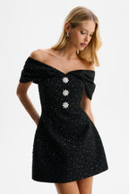ARIELLA Sequin Boucle Mini Dress in Black Position 5