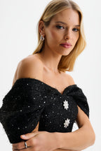 ARIELLA Sequin Boucle Mini Dress in Black Position 6