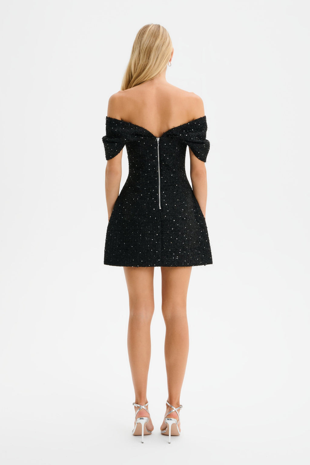 ARIELLA Sequin Boucle Mini Dress in Black Position 7