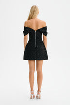 ARIELLA Sequin Boucle Mini Dress in Black Position 7