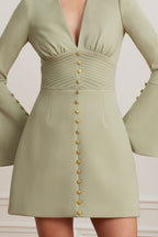 LARA V Neck Mini Dress in Sage Position 2